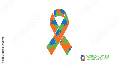 Autism Awareness Ribbon Symbol Puzzle.
