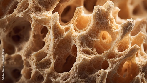 Natural sponge porous structure macro with organic holes and soft textured abstract background