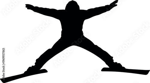 Silhouette of a person ice skating with arms outstretched