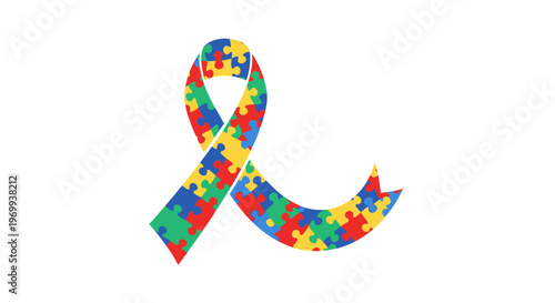 Autism awareness colorful puzzle ribbon symbol.