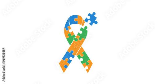 Autism Awareness Ribbon Puzzle Pieces Symbol.