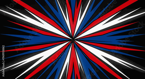 Red white and blue burst explosion graphic design element