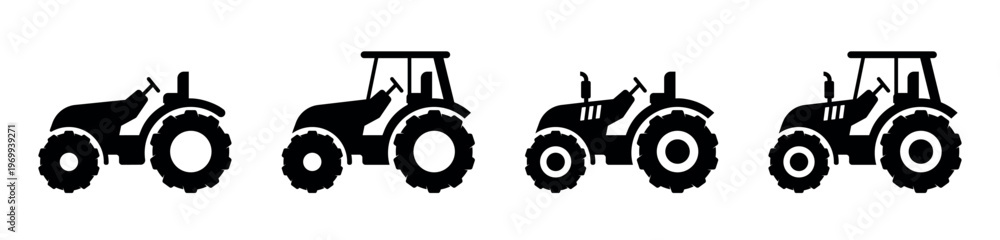 Obraz premium Tractor silhouettes for farming and agriculture vector set
