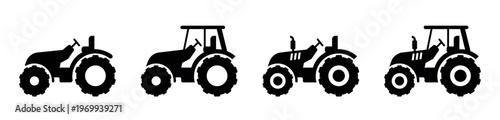 Tractor silhouettes for farming and agriculture vector set