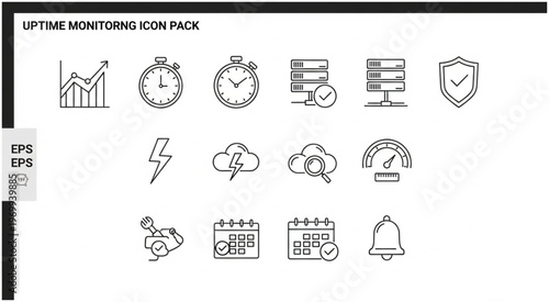 Uptime Monitoring Icon Pack - Essential Symbols for System Performance Tracking.