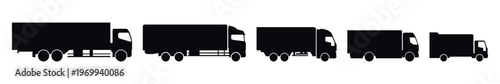 Trucks in Various Sizes Black Silhouette Vector Icons