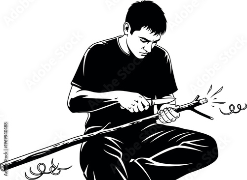 Martial arts silhouette of a man with a sword