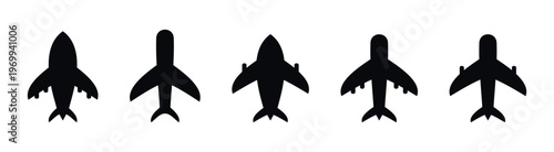 Airplane Silhouettes in Various Designs Vector Set