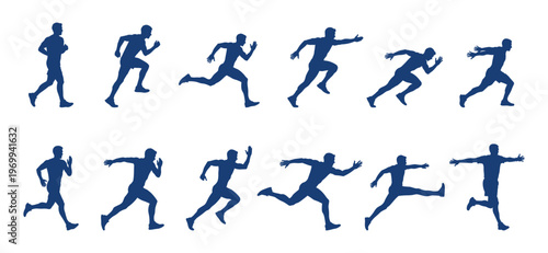 Running Man Silhouette Set – Male Jogging, Sprinting and Dynamic Motion Poses Vector Collection.