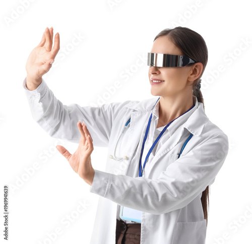 Female doctor in goggles us...