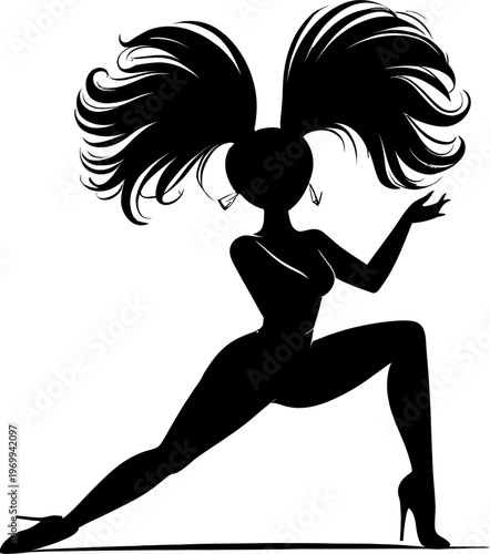 Stylish woman silhouette with voluminous ponytails