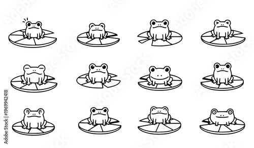 halloween icons set Minimal Frog on Lily Pad Line Icon Vector Collection for Nature and Kids Design