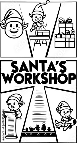 Santa's workshop panel illustration