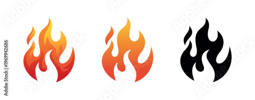 Flame Icons in Black and Gradient Colors Vector Set
