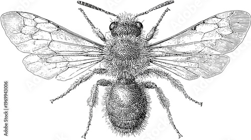 Detailed illustration of an insect with intricate wings and furry body. Perfect for nature themed projects