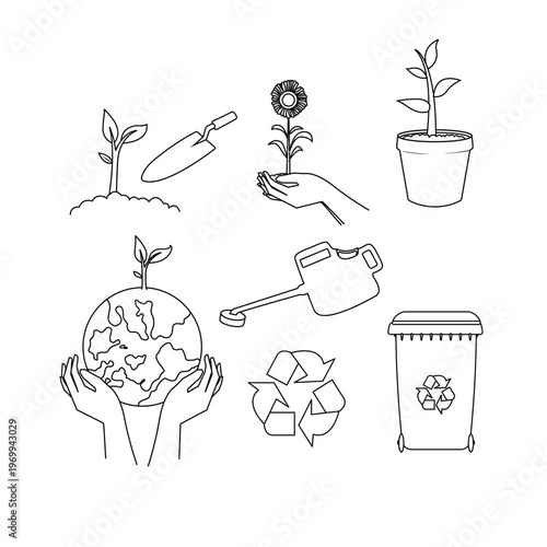 Earth Day Line Art Illustration Set