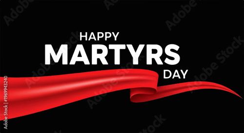 Dynamic red ribbon flowing across a black background for Martyrs Day event graphics