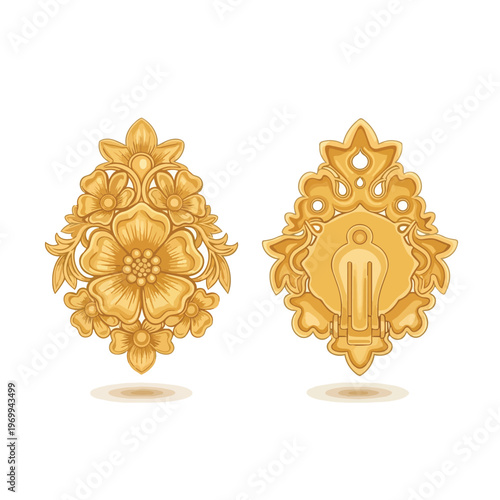 Golden Floral Earring Design with Clip Mechanism