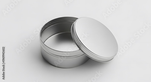 Open Empty Round Silver Tin Container, Mockup