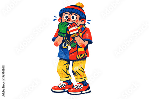 Nervous soccer fan biting nails, wearing lucky charm necklace