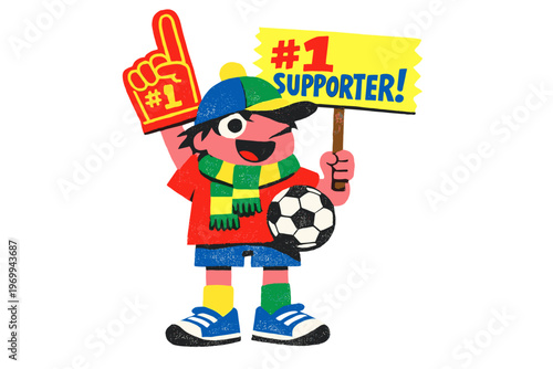 Soccer fan with foam finger and #1 supporter sign