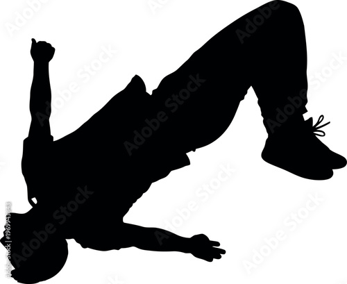 Silhouette of a person doing a handstand against a white background