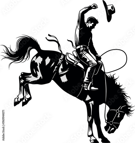 Silhouette of a cowboy riding a bucking horse silhouette