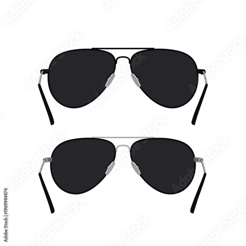 Set of Realistic Aviator Sunglasses with Black and Silver Frames