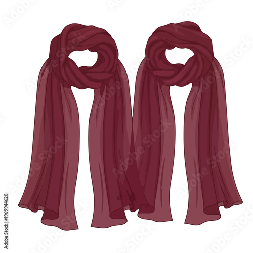 Pair of Elegant Maroon Pashmina Scarves Isolated on White