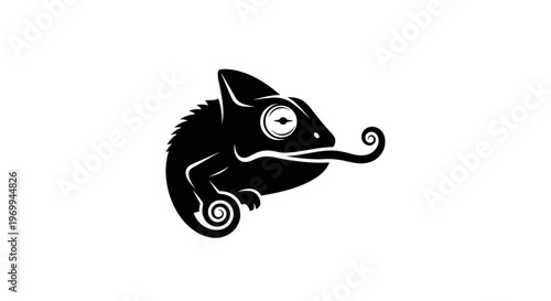 Chameleon Silhouette Profile Illustration.