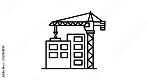 Construction crane lifting a building block, creating a new structure in progress.