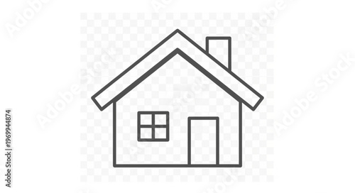 Simple house illustration with a chimney, window, and door, a basic home concept.