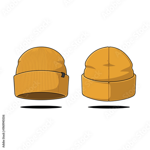 Yellow Knit Beanie Hat Mockup Vector Illustration