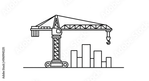 Construction crane towering over the city skyline, building structures.