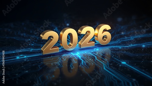 Golden 2026 Digital Technology Horizon Celebrating the Future of Innovation and Progress in a Connected World