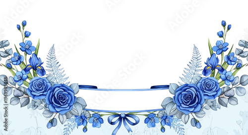 Elegant floral arrangement in blue hues for design elements or greeting cards