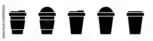 Silhouette Icons of Coffee Cups with Lids Vector Set