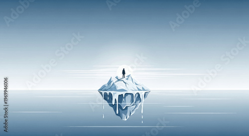 Iceberg with person on top and reflection in water