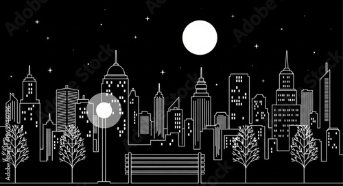 City Skyline at Night Time.