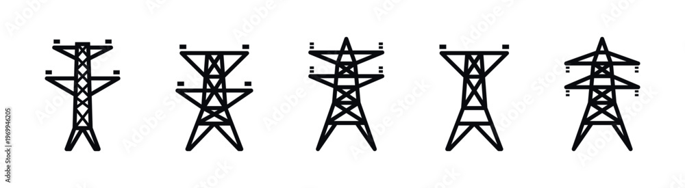 Obraz premium Electricity Transmission Tower Vector Icons Set