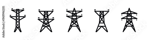 Electricity Transmission Tower Vector Icons Set