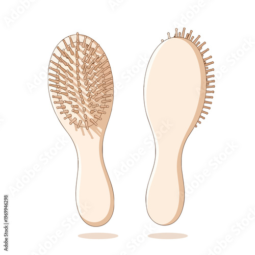 Illustration of Wooden Hair Brush with Bristles Isolated on White Background