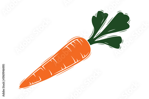 A vibrant, freshly harvested carrot with lush green leaves, isolated on a white background, showcasing healthy eating and organic farming.