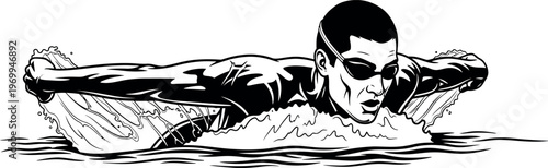 Silhouette of a man swimming in a pool