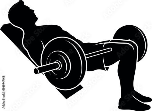 Silhouette of a man performing a hip trust exercise with a barbell silhouette