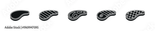 Steak Icon Vector Set with Grilling Patterns