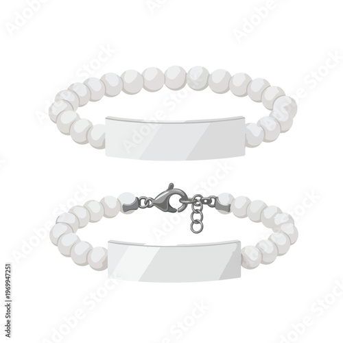 Set of Pearl Bead Bracelets with Blank Metal Plates