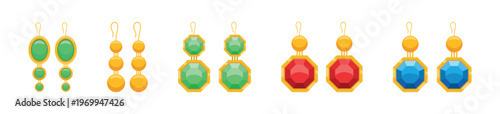 Elegant Gemstone Earrings in Various Colors and Designs Vector Set