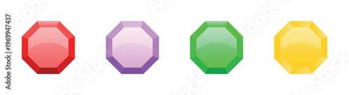 Colorful Gemstones in Octagonal Shapes Vector Set