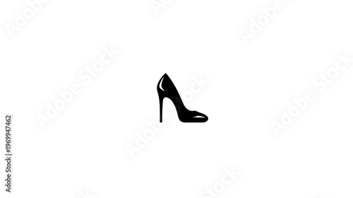 A black silhouette of a single high-heeled shoe against a stark white backdrop